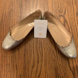 Lauren Scalloped Leather Ballet Flats Gold